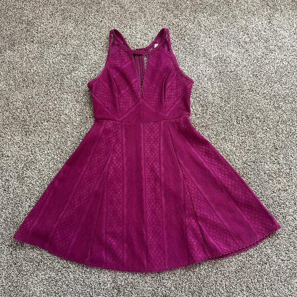 Free People magenta pink embroidered lace sleeveless a-line mini dress size 2 - Picture 6 of 12